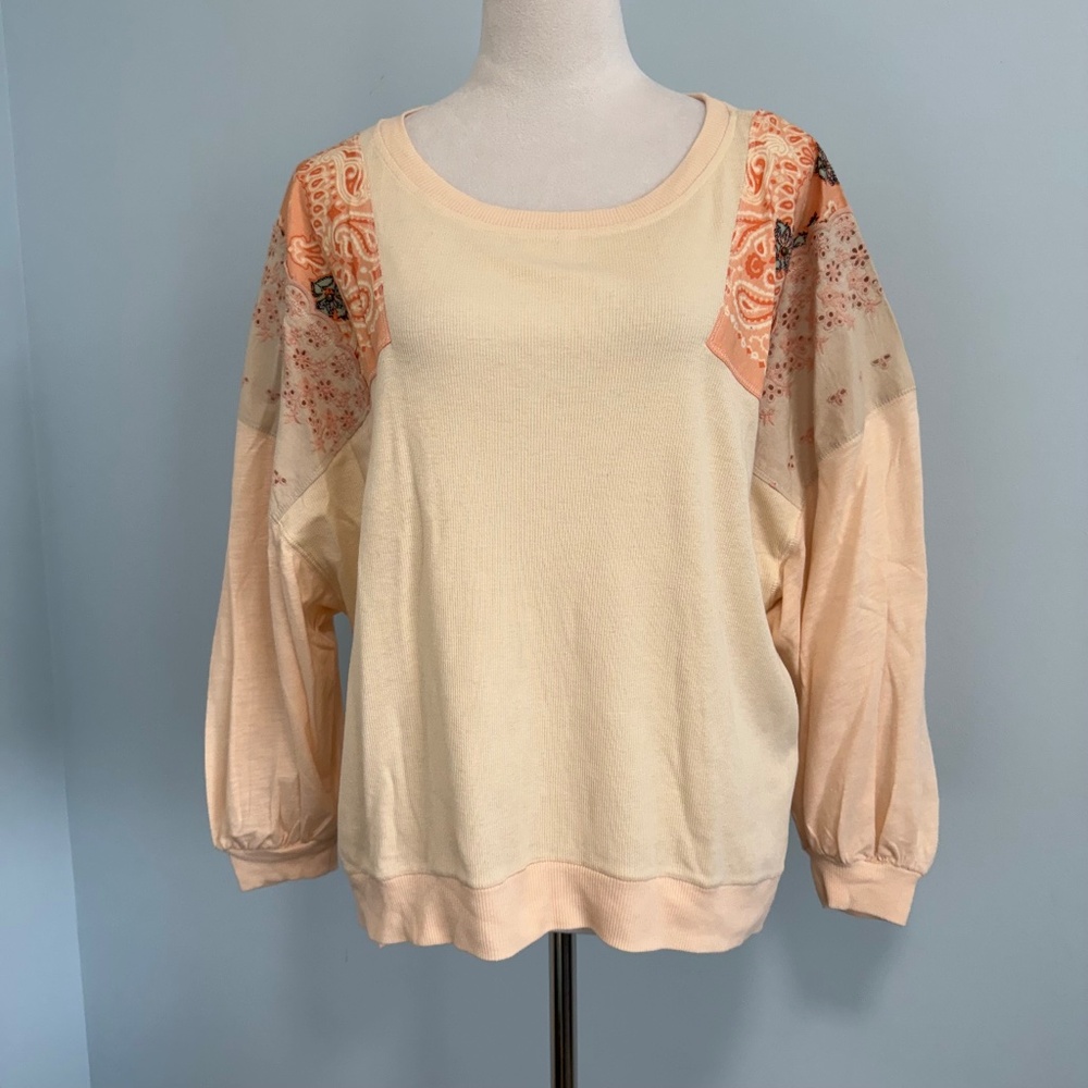 Free People We The Free Feelin It Pink Slouchy Patchwork Pullover Top Size S